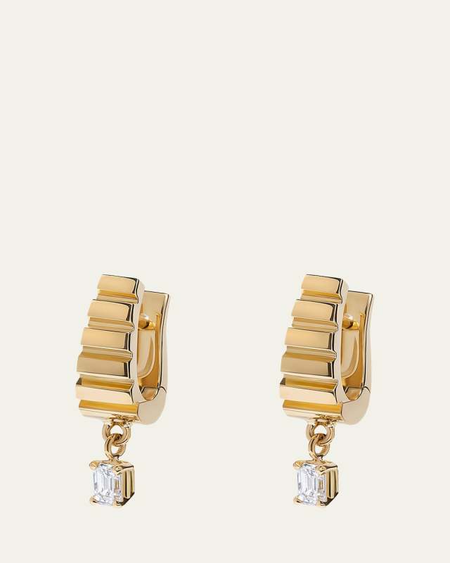 18K Yellow Gold Escalier Small Diamond Hoop Earrings